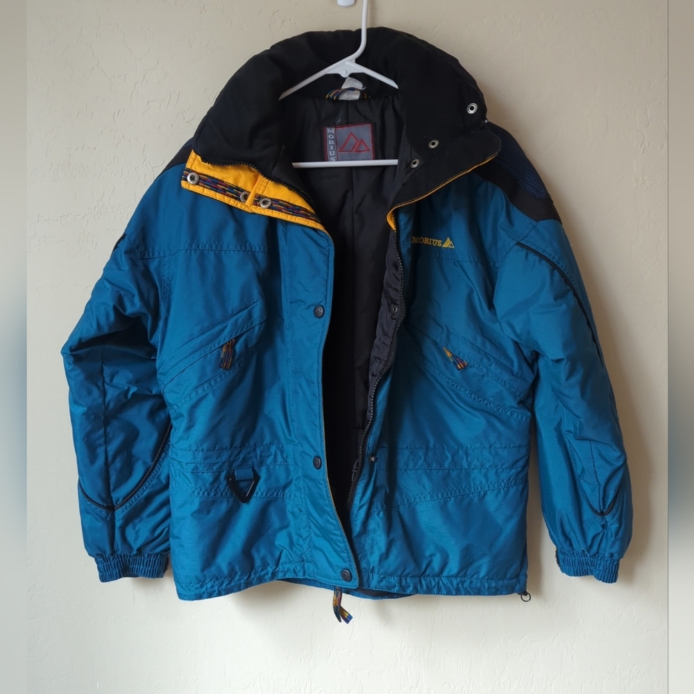 Vintage Mobius Youth Sz 12 Ski Jacket Colorblock Zip Snap Closure Overlay 1990's